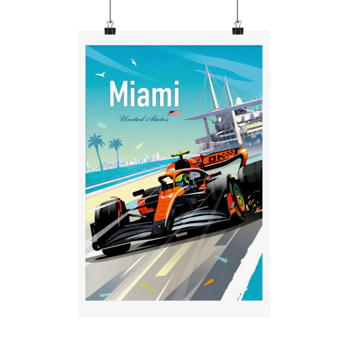 Miami F1 Poster – Lando Norris McLaren Wall Art, Formula 1 Racing Gift, Motorsport Print - alternate angle 1, merchandise